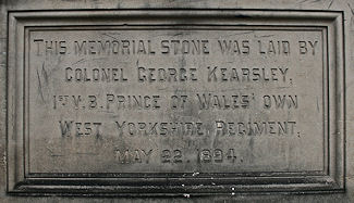 Harrogate - Memorial stone -Text reads: This memorial stone was laid by Colonel George Kearsley 1st VB Prince of Wales Own West Yorkshire Regiment May 221904 